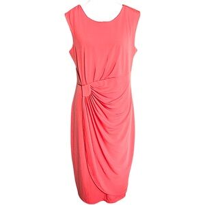ENFOCUS Sleeveless Coral Side Waist Drape Dress 14 Feminine Elegant Minimalist